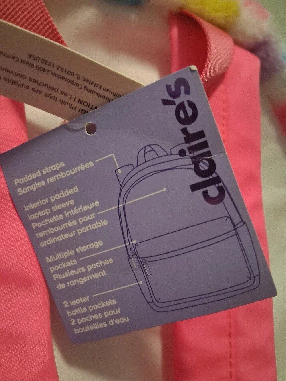 Claires Fluffy School Backpack With Backpack Clip NWT